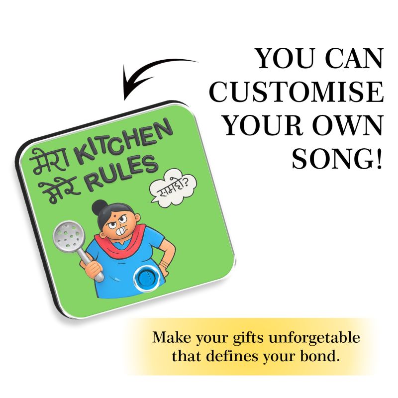 Mera Kitchen Mere Rules Personalized Musical Fridge Magnet Rechargeable Custom Song Magnet for Mom